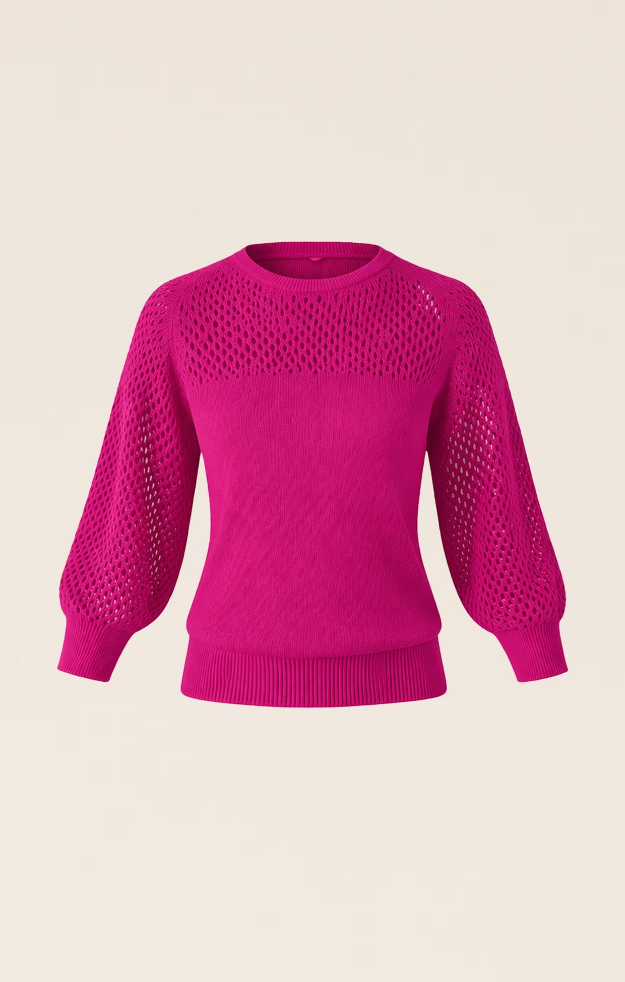 Knitwear 3/4 SLEEVE RIPPLE KNIT TOP IN FUSCHIA