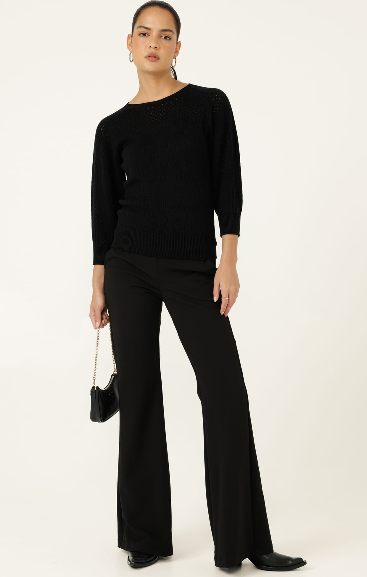 Knitwear 3/4 SLEEVE RIPPLE KNIT TOP IN BLACK