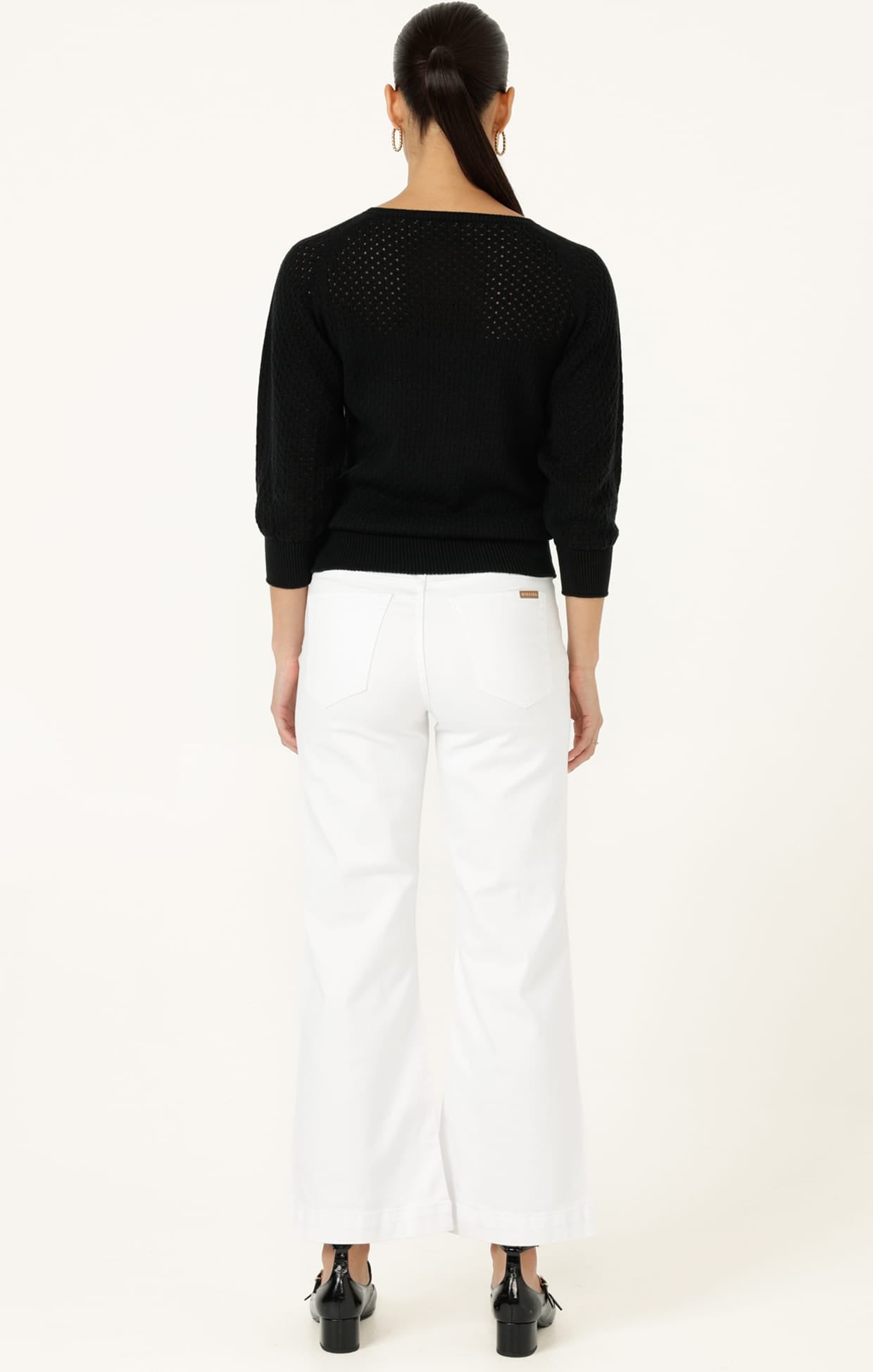 Knitwear 3/4 SLEEVE RIPPLE KNIT TOP IN BLACK