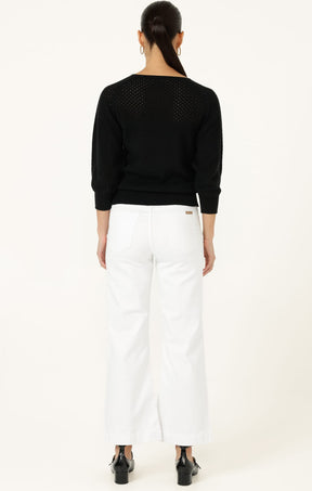 Knitwear 3/4 SLEEVE RIPPLE KNIT TOP IN BLACK