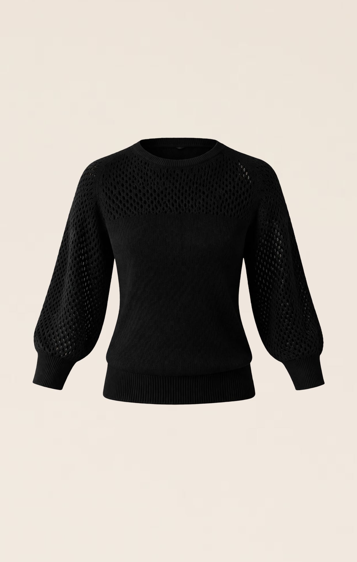 Knitwear 3/4 SLEEVE RIPPLE KNIT TOP IN BLACK