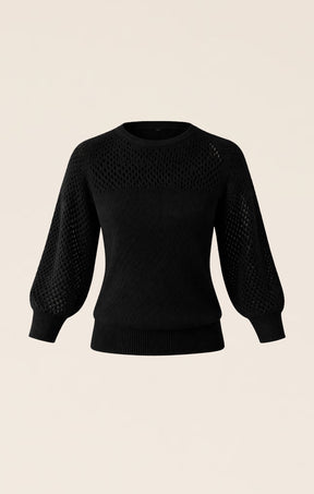 Knitwear 3/4 SLEEVE RIPPLE KNIT TOP IN BLACK