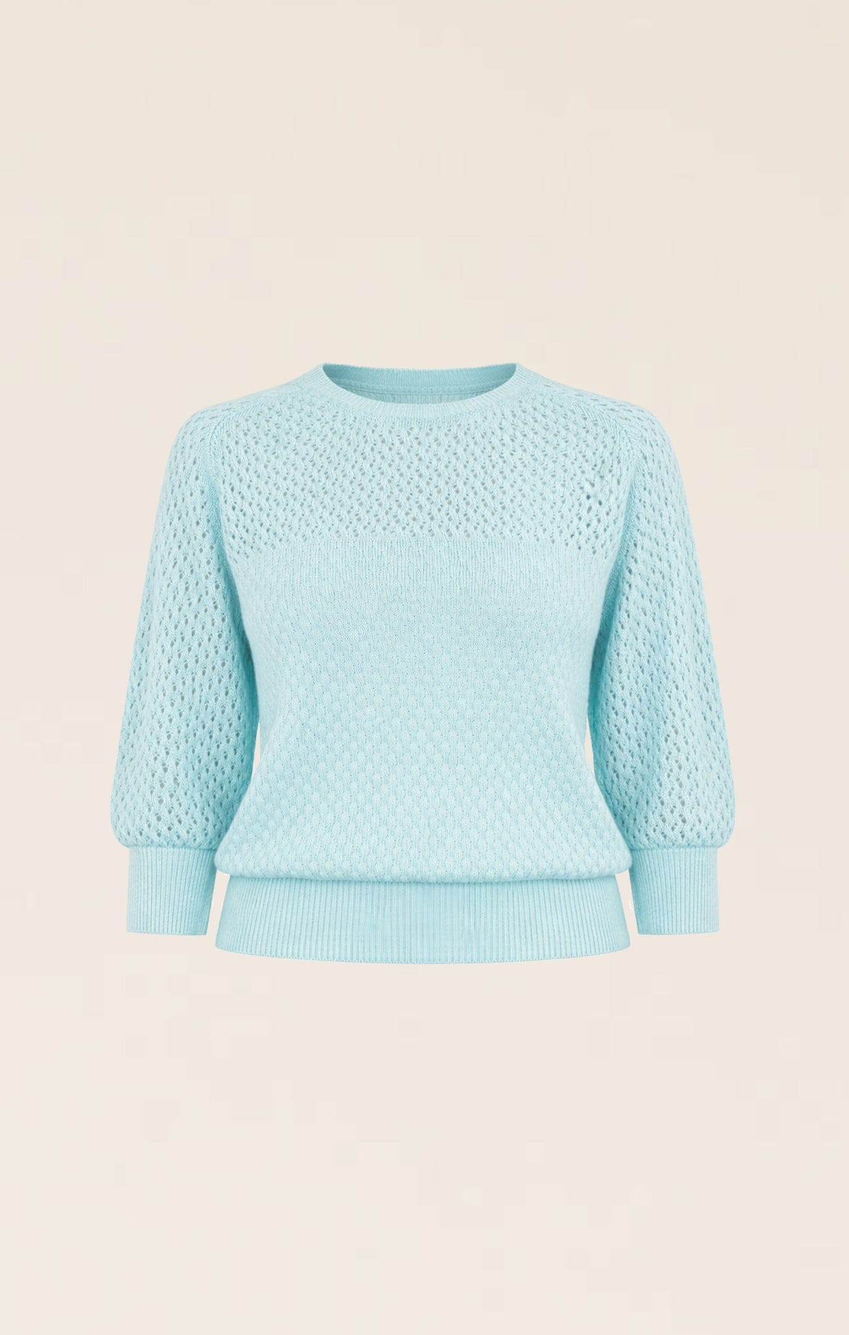 Knitwear 3/4 SLEEVE RIPPLE KNIT TOP IN AQUAMARINE