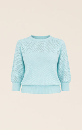 Knitwear 3/4 SLEEVE RIPPLE KNIT TOP IN AQUAMARINE