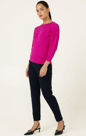 Knitwear 3/4 SLEEVE RIPPLE KNIT TOP IN FUSCHIA