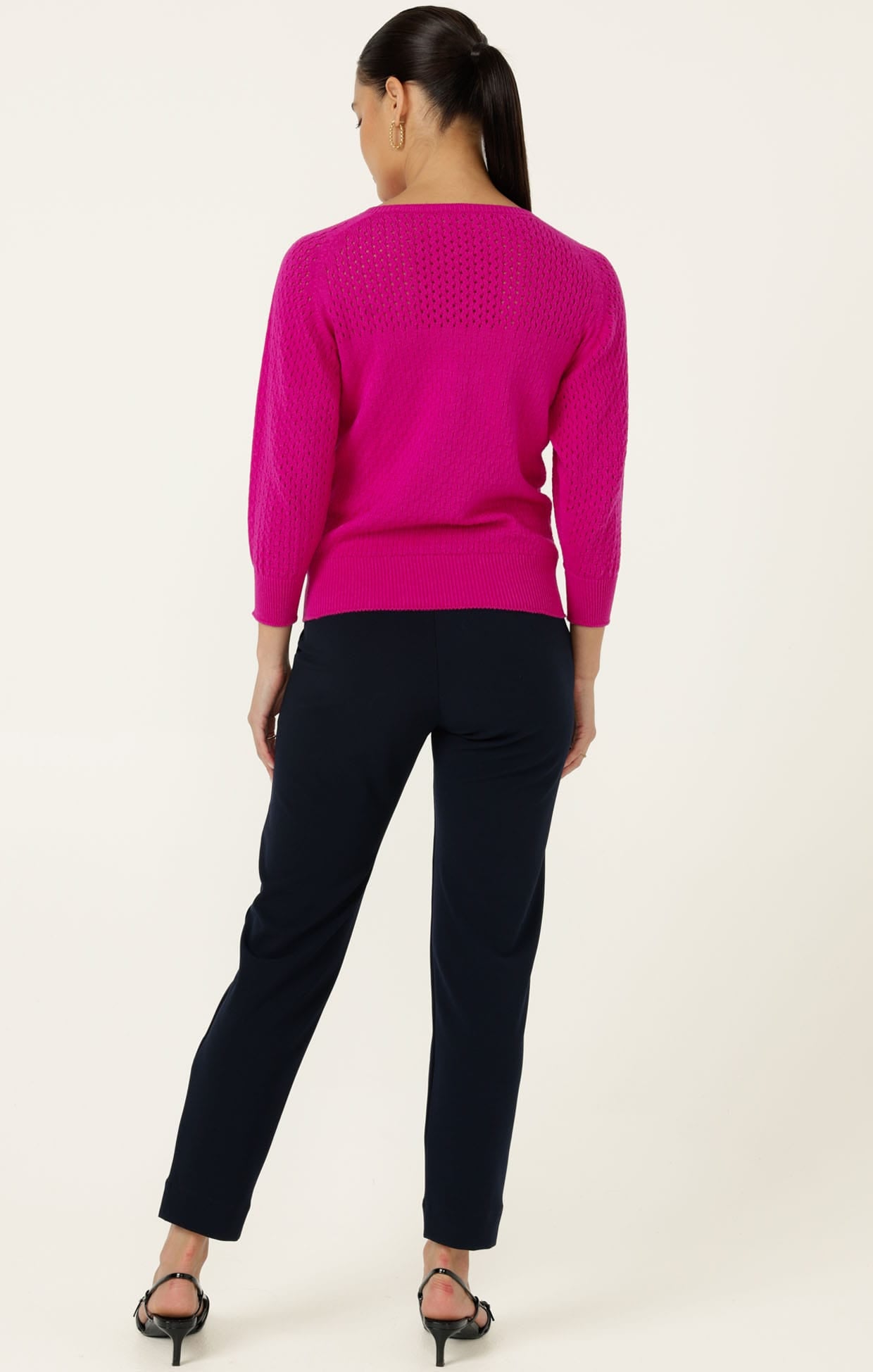 Knitwear 3/4 SLEEVE RIPPLE KNIT TOP IN FUSCHIA
