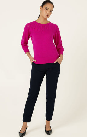Knitwear 3/4 SLEEVE RIPPLE KNIT TOP IN FUSCHIA