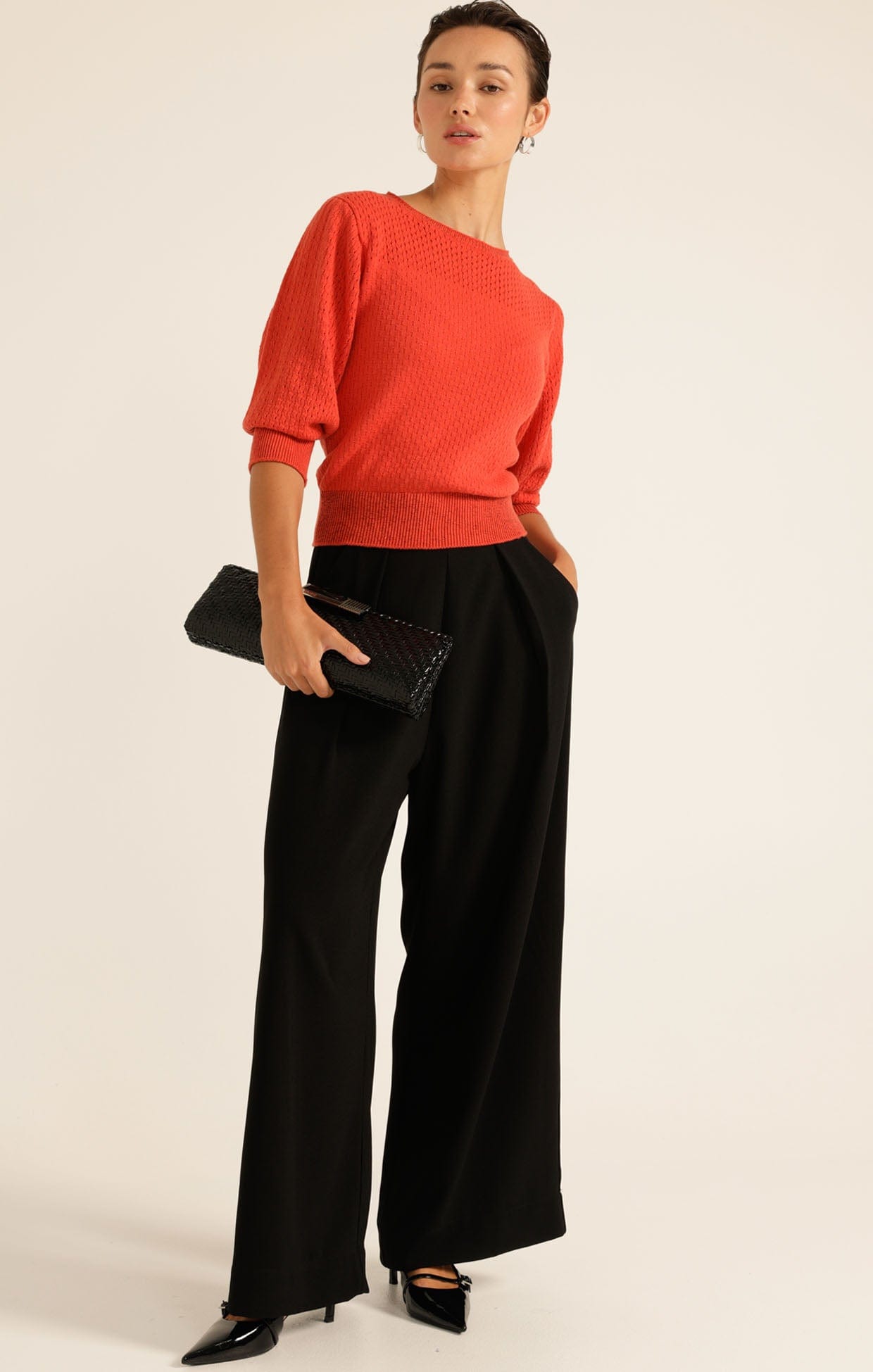 Knitwear 3/4 SLEEVE RIPPLE KNIT TOP IN BURNT ORANGE