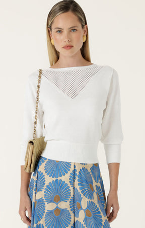 Knitwear CHLOE 3/4 SLEEVE KNIT TOP IN WHITE