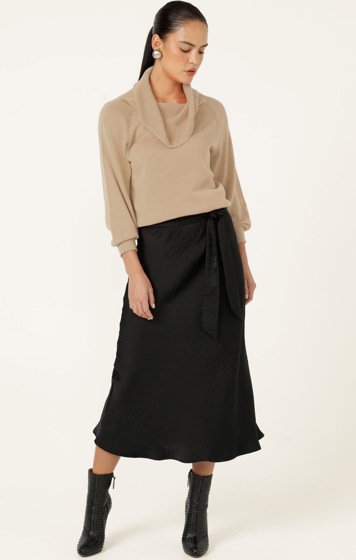 Skirts Multi Occasion LUXE BIAS MIDI SKIRT IN BLACK