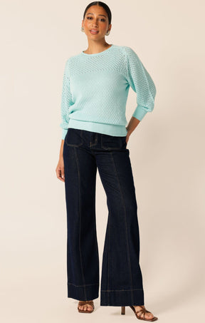 Knitwear 3/4 SLEEVE RIPPLE KNIT TOP IN SKY BLUE