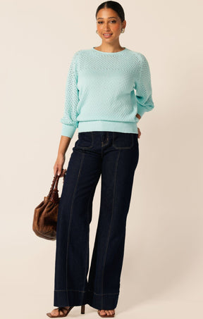 Knitwear 3/4 SLEEVE RIPPLE KNIT TOP IN SKY BLUE