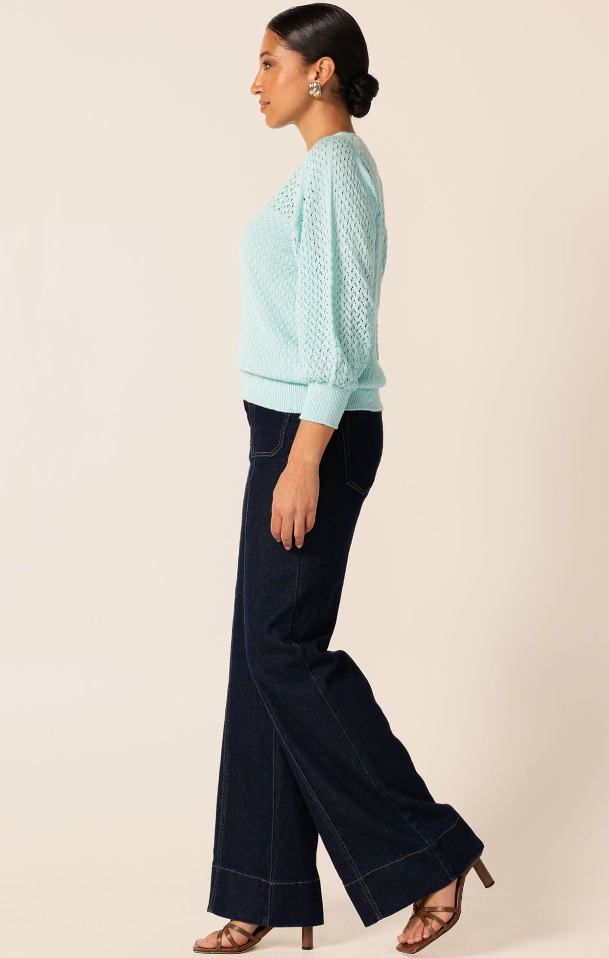 Knitwear 3/4 SLEEVE RIPPLE KNIT TOP IN SKY BLUE