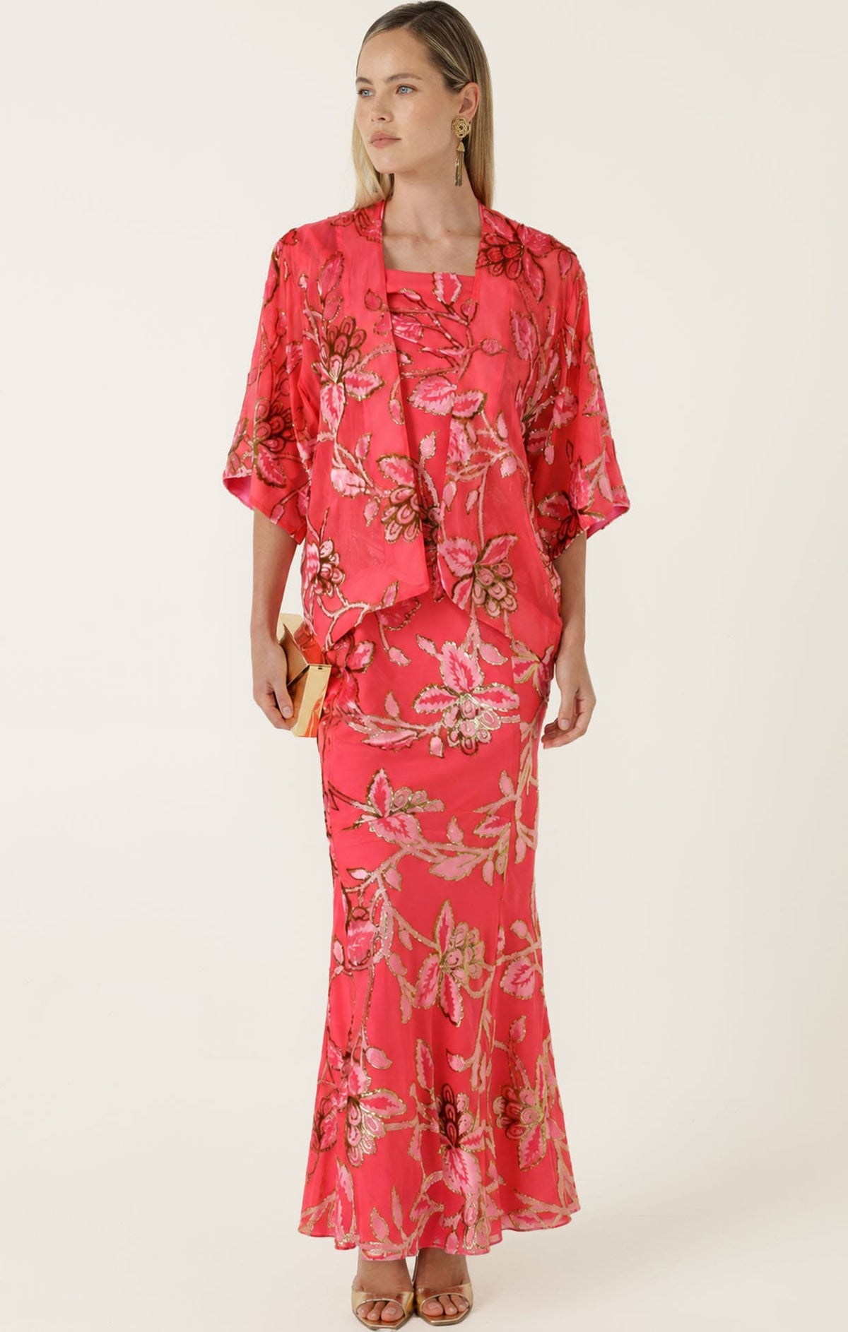 BLOSSOM KIMONO IN WATERMELON GOLD