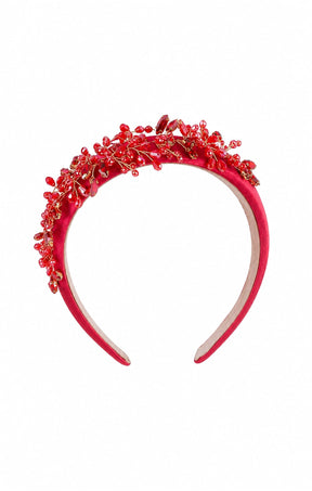Headbands OS / RED AMELIA BEADED HEADBAND IN RED