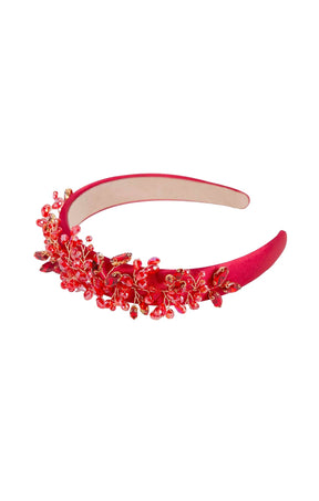 Headbands OS / RED AMELIA BEADED HEADBAND IN RED