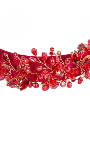 Headbands OS / RED AMELIA BEADED HEADBAND IN RED