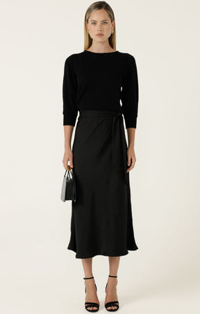 Knitwear 3/4 SLEEVE RIPPLE KNIT TOP IN BLACK