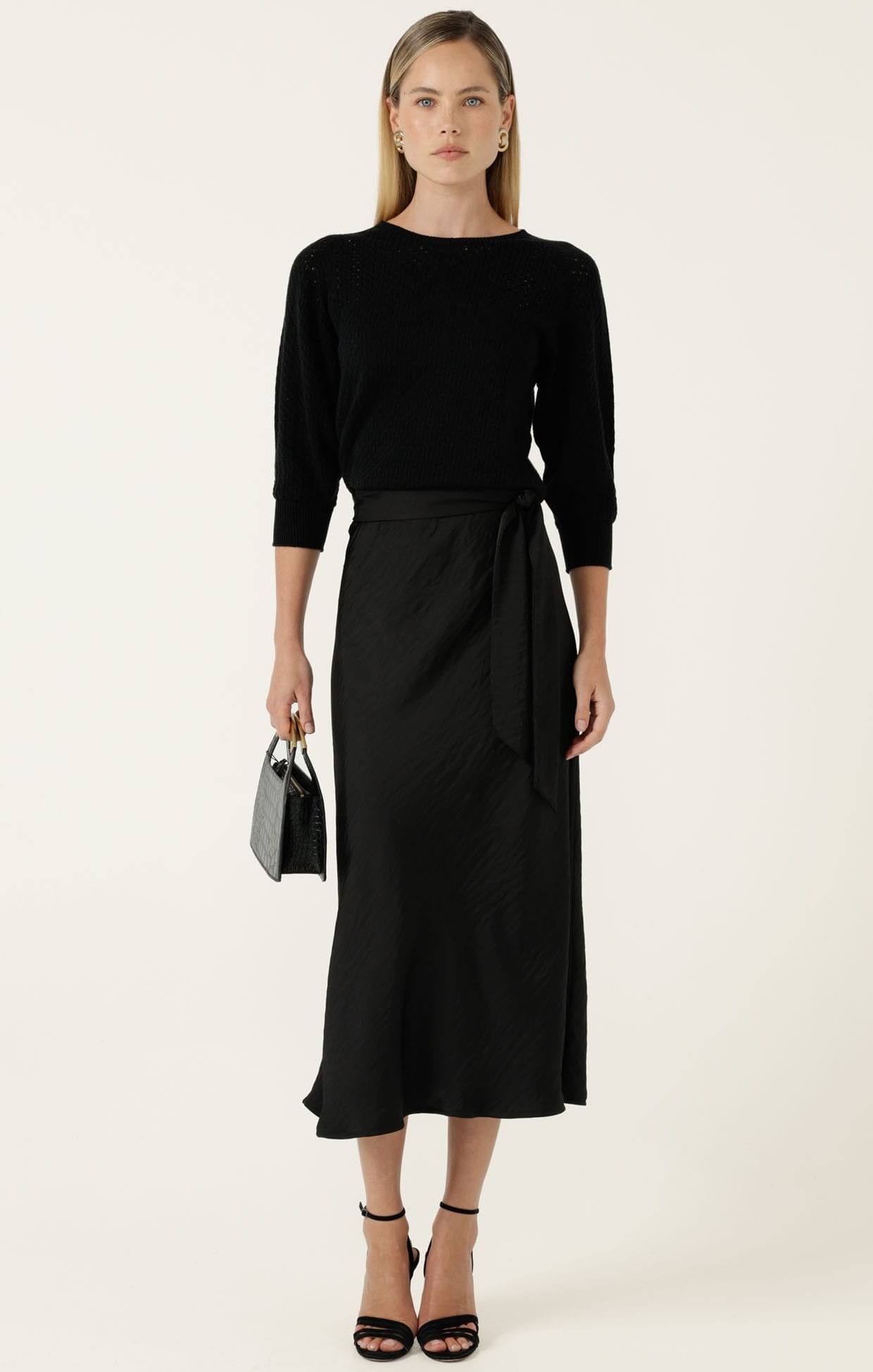 Skirts Multi Occasion LUXE BIAS MIDI SKIRT IN BLACK