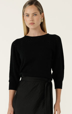 Knitwear 3/4 SLEEVE RIPPLE KNIT TOP IN BLACK