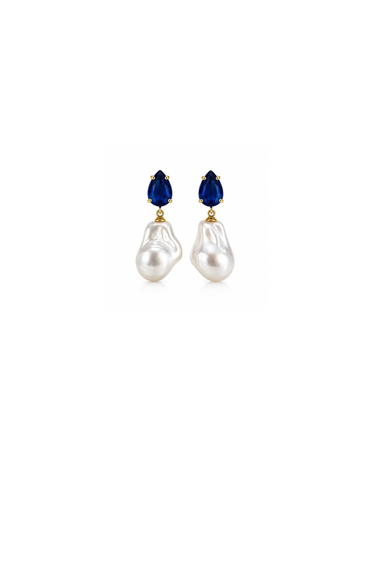 Earrings OS / SAPPHIRE BONNIE CRYSTAL PEARL DROP EARRINGS IN SAPPHIRE