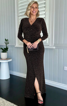 Dresses Events LENORA MAXI DRESS IN BLACK GOLD