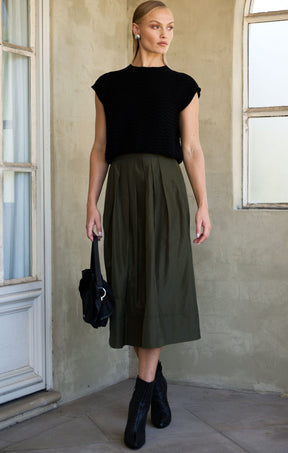 Skirts Multi Occasion PLEATED A-LINE SKIRT IN OLIVE