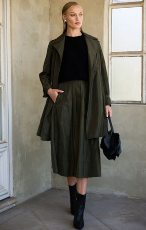 Skirts Multi Occasion PLEATED A-LINE SKIRT IN OLIVE