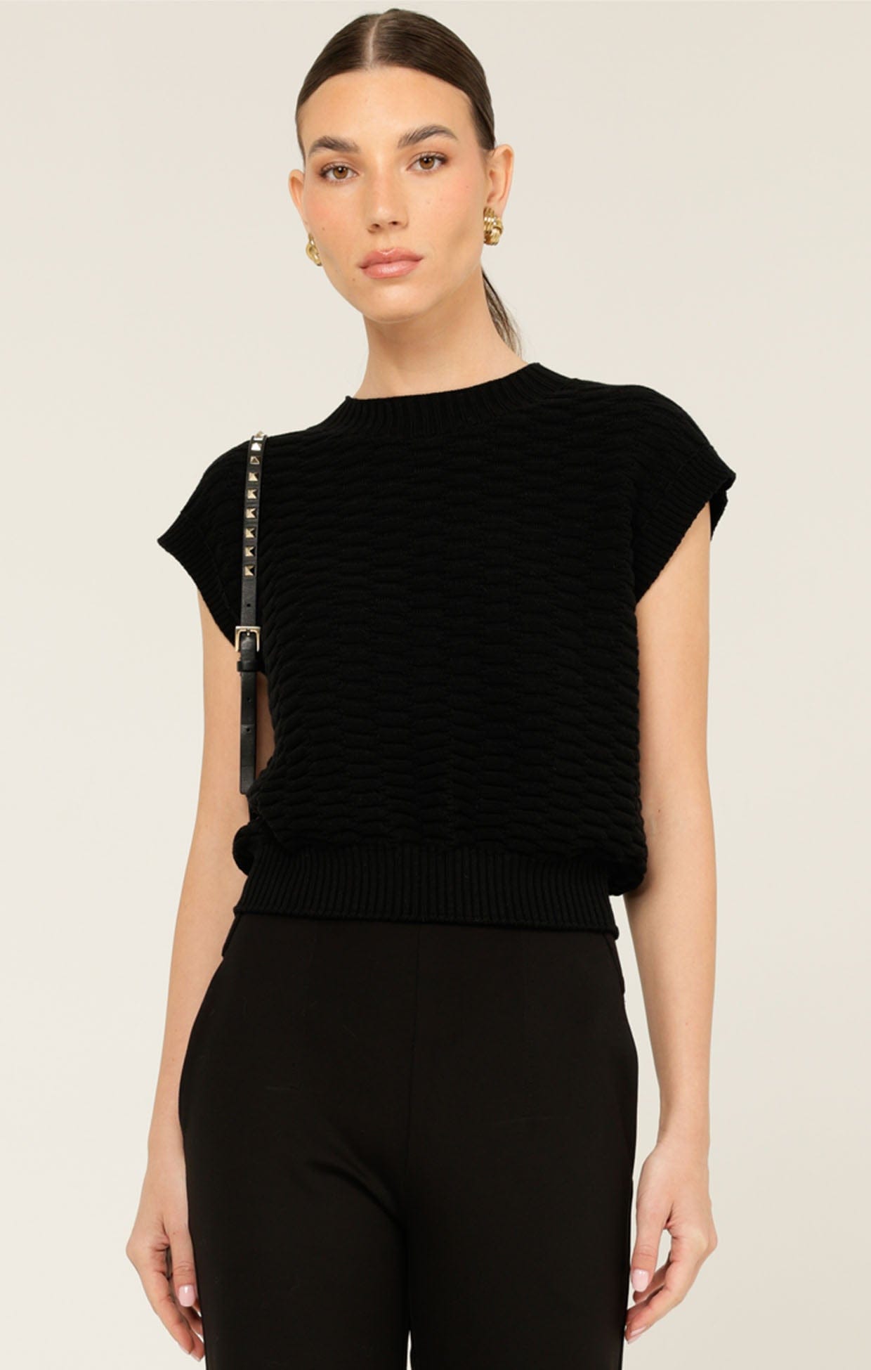 Knitwear BUBBLE KNIT TOP IN BLACK