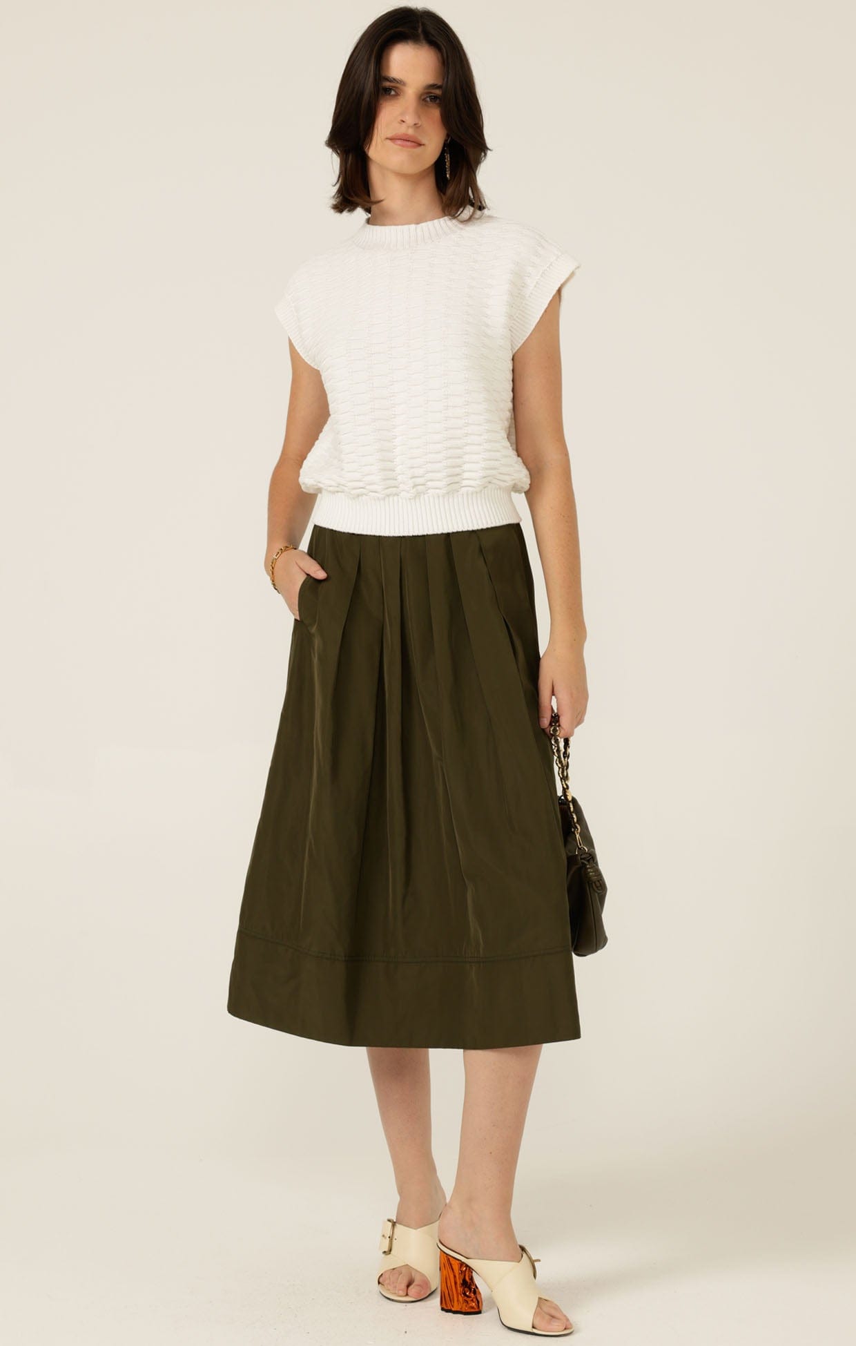 Skirts Multi Occasion PLEATED A-LINE SKIRT IN OLIVE