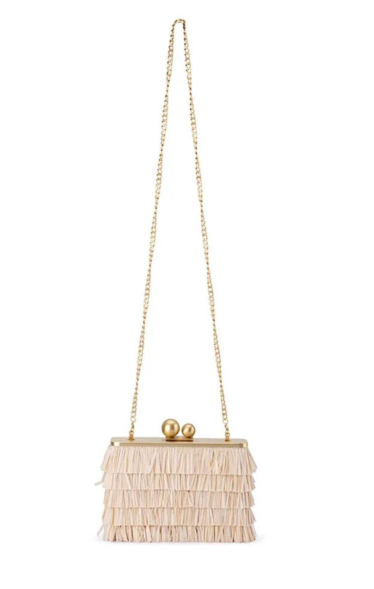 ACCESSORIES Bags Clutches OS / NEUTRAL CARLITA FRINGE CLUTCH BAG IN NATURAL