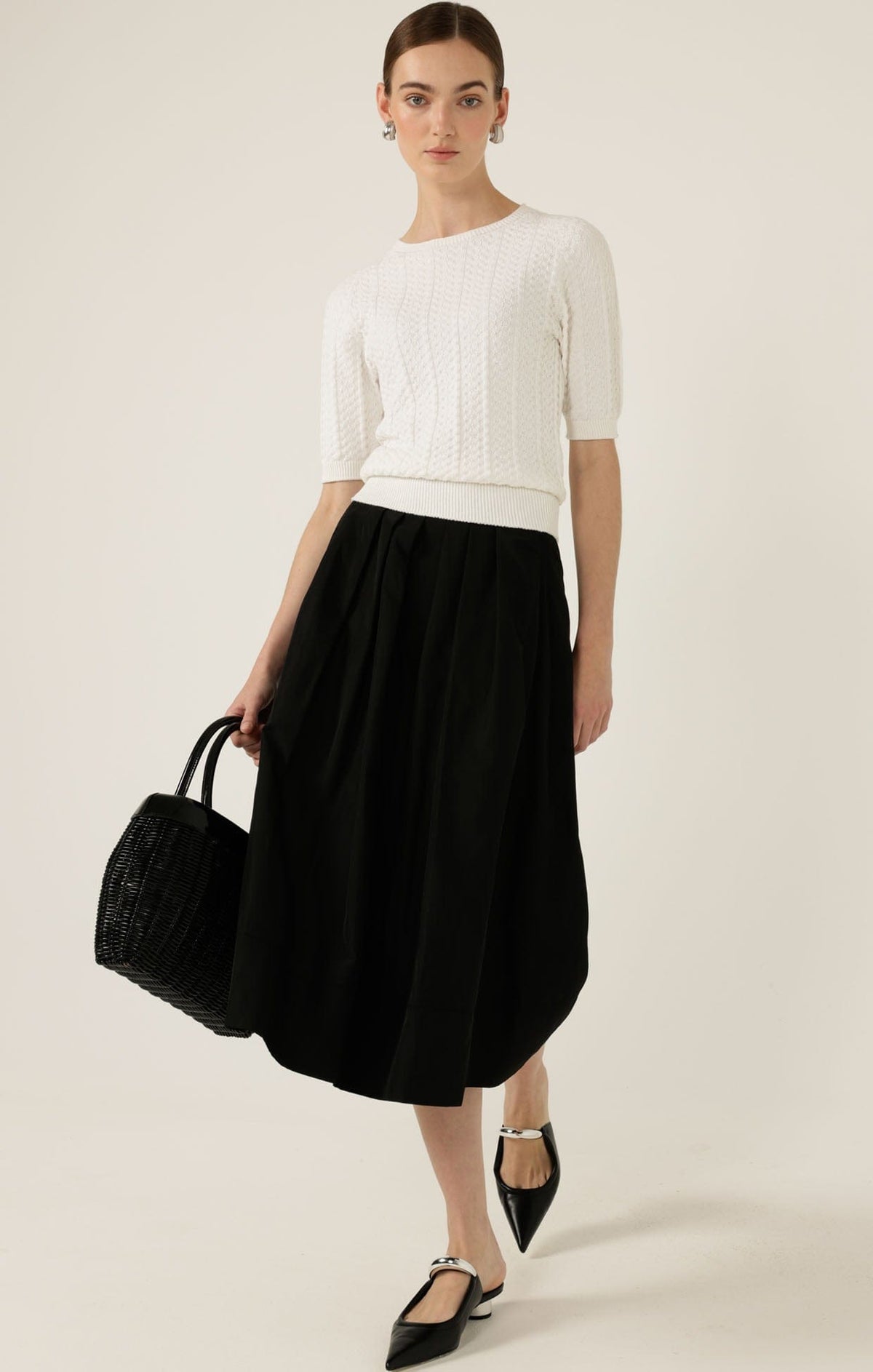 Knitwear SHORT SLEEVE CHEVRON KNIT TOP IN IVORY