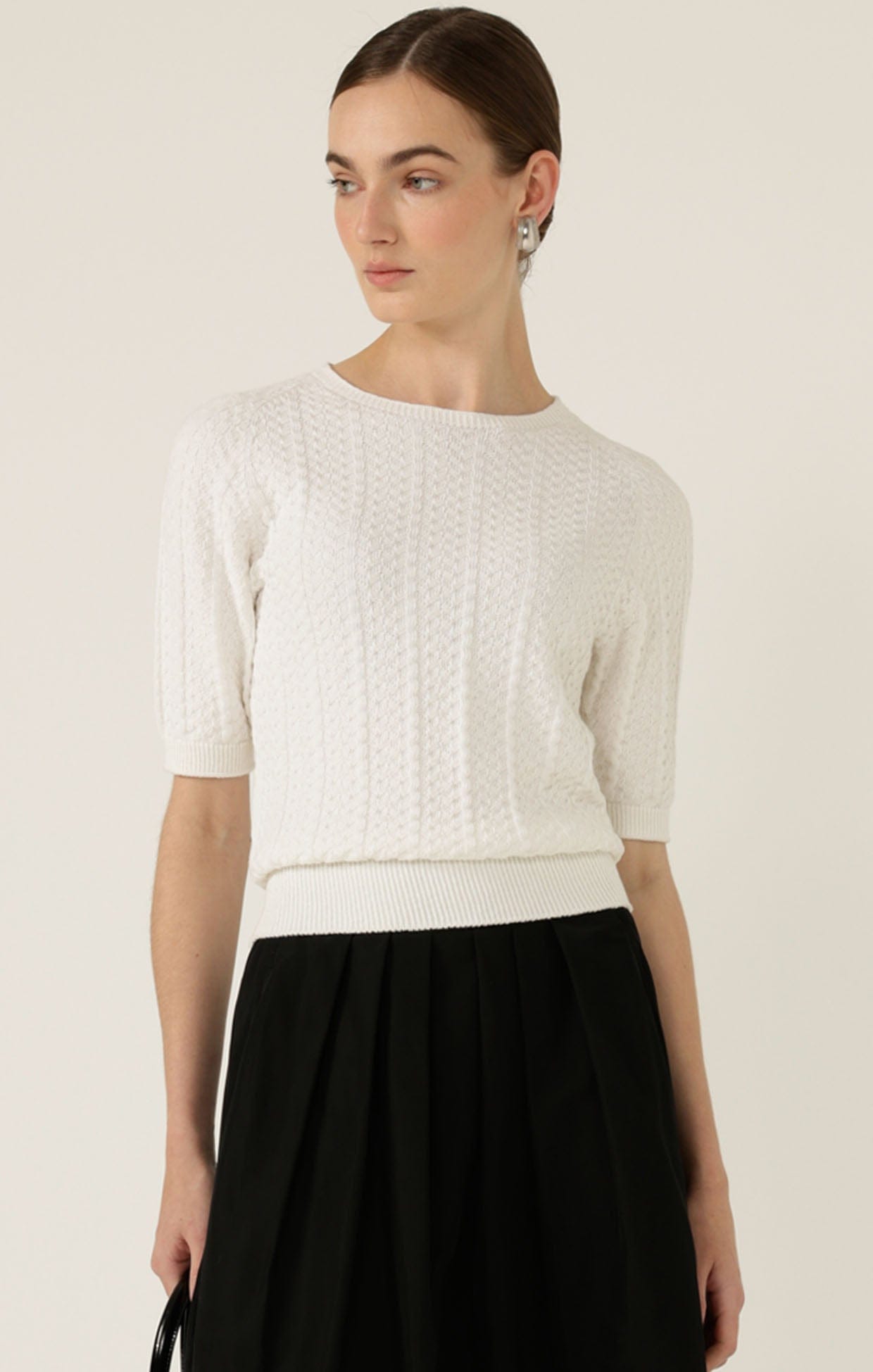 Knitwear SHORT SLEEVE CHEVRON KNIT TOP IN IVORY