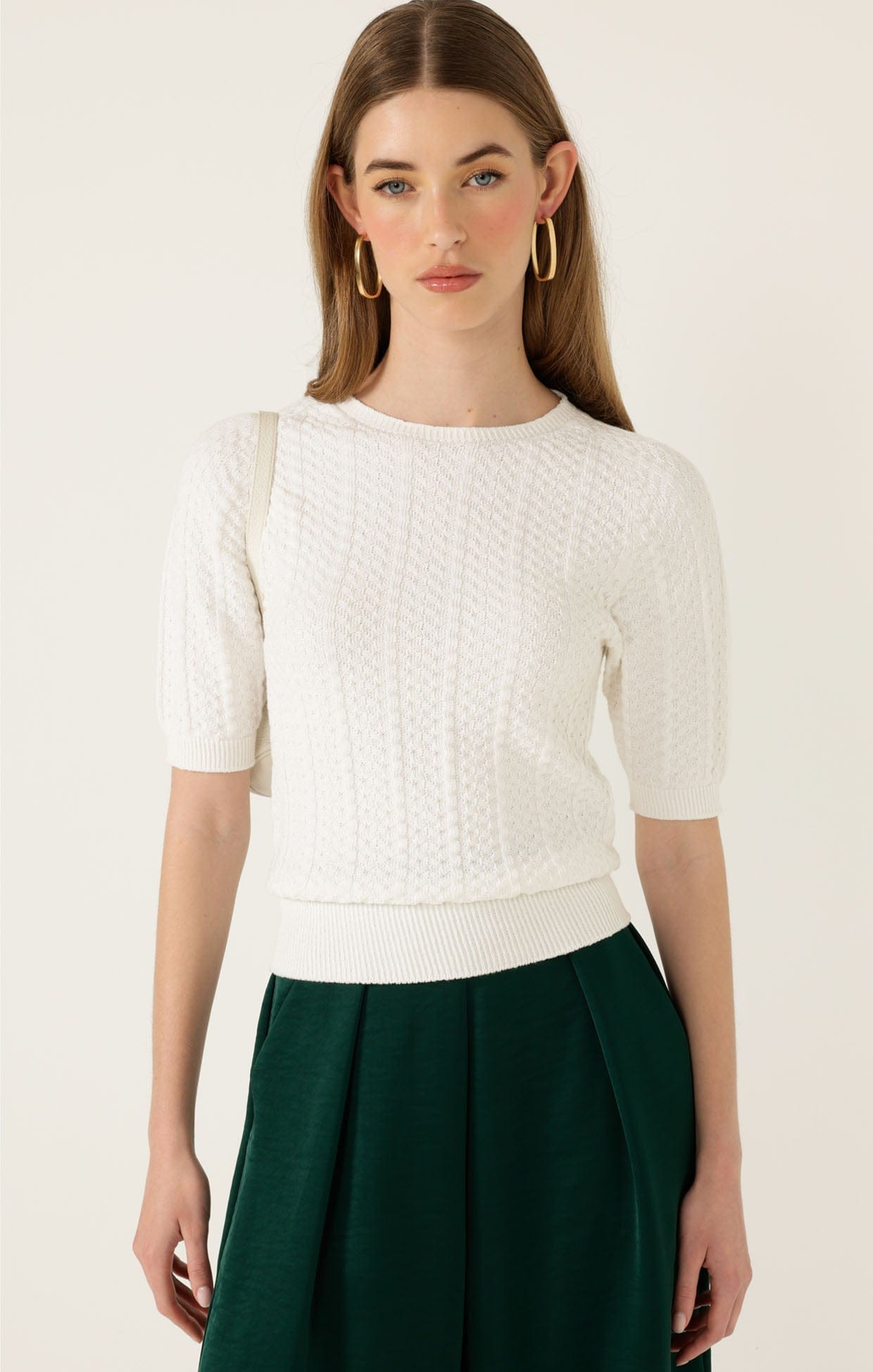 Knitwear SHORT SLEEVE CHEVRON KNIT TOP IN IVORY