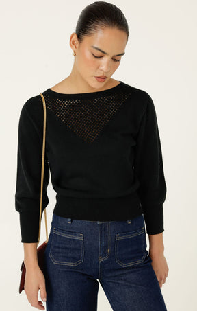 Knitwear CHLOE 3/4 SLEEVE KNIT TOP IN BLACK