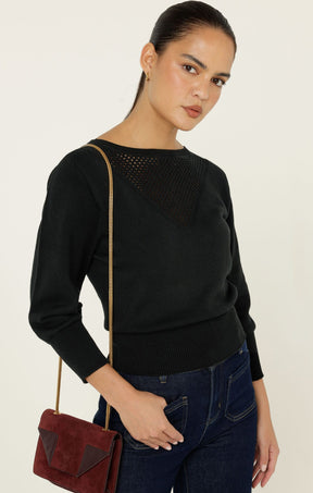 Knitwear CHLOE 3/4 SLEEVE KNIT TOP IN BLACK