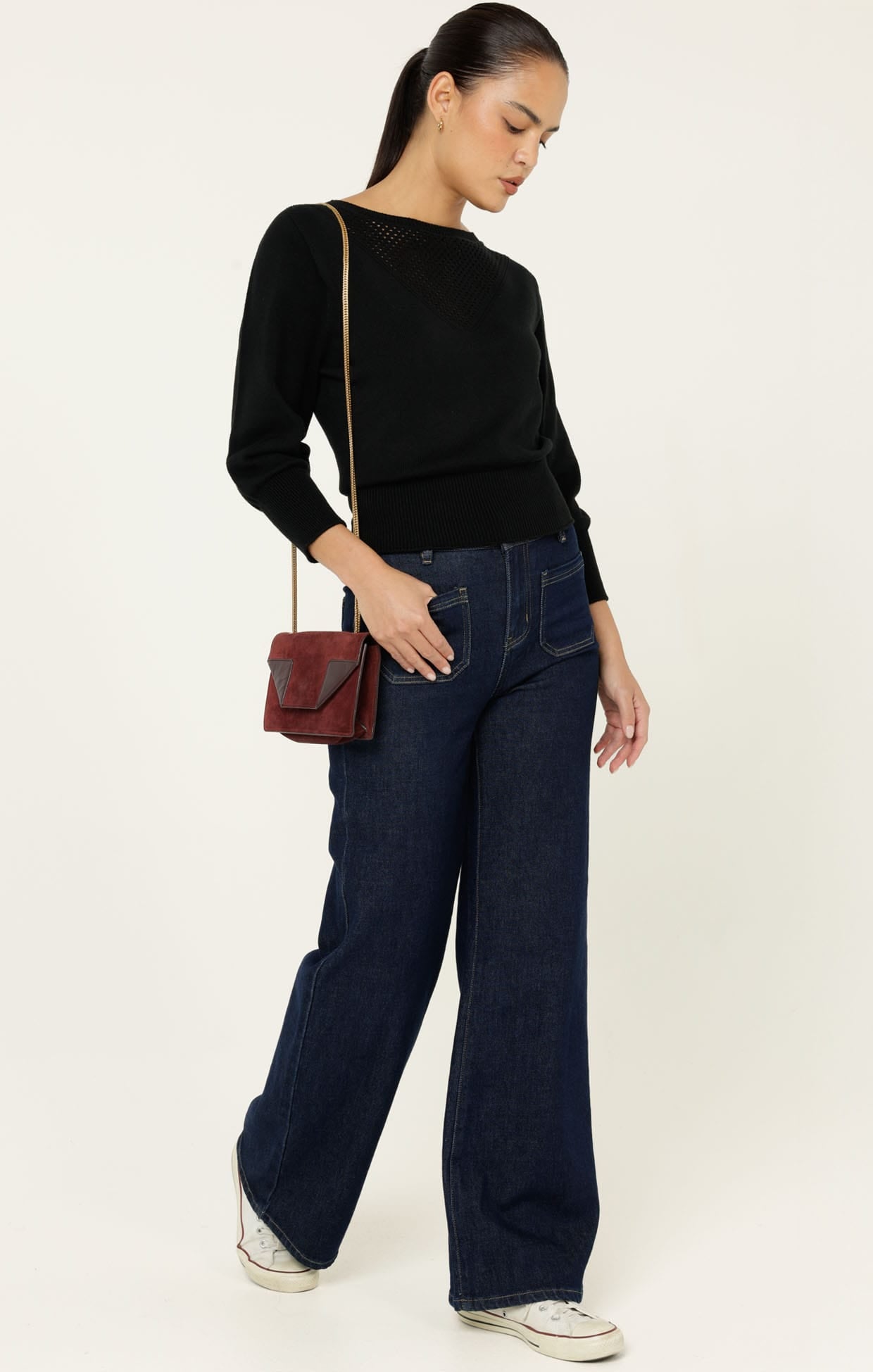 Knitwear CHLOE 3/4 SLEEVE KNIT TOP IN BLACK