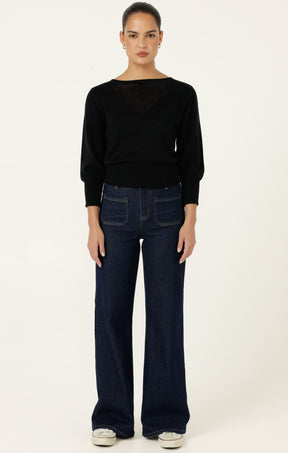 Knitwear CHLOE 3/4 SLEEVE KNIT TOP IN BLACK
