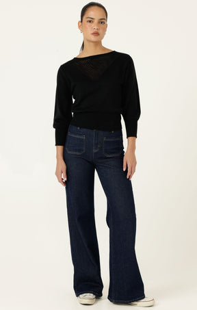 Knitwear CHLOE 3/4 SLEEVE KNIT TOP IN BLACK
