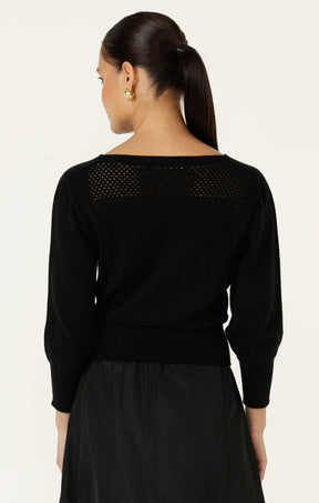 Knitwear CHLOE 3/4 SLEEVE KNIT TOP IN BLACK