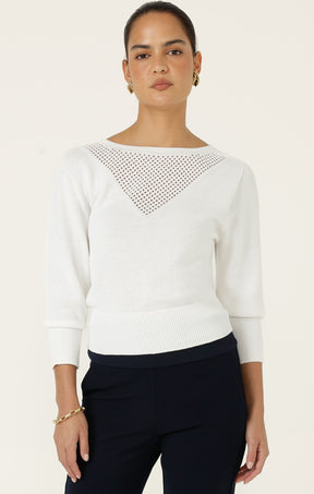 Knitwear CHLOE 3/4 SLEEVE KNIT TOP IN WHITE