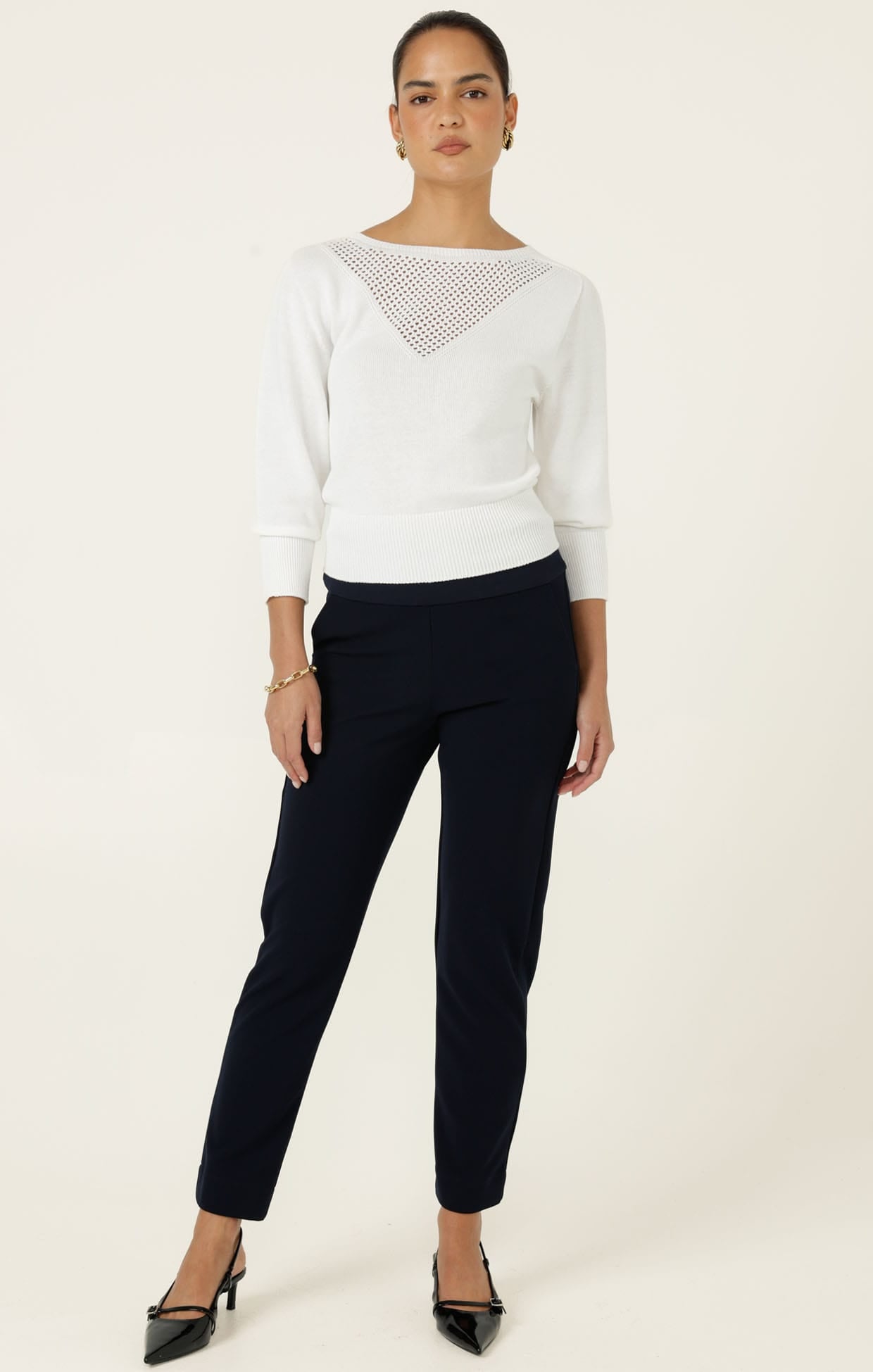 Knitwear CHLOE 3/4 SLEEVE KNIT TOP IN WHITE