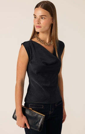 Tops Multi Occasion LUXE COWL BIAS TOP IN BLACK