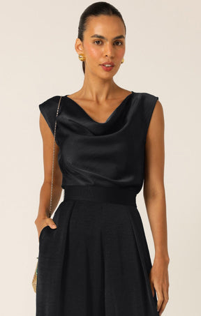 Tops Multi Occasion LUXE COWL BIAS TOP IN BLACK
