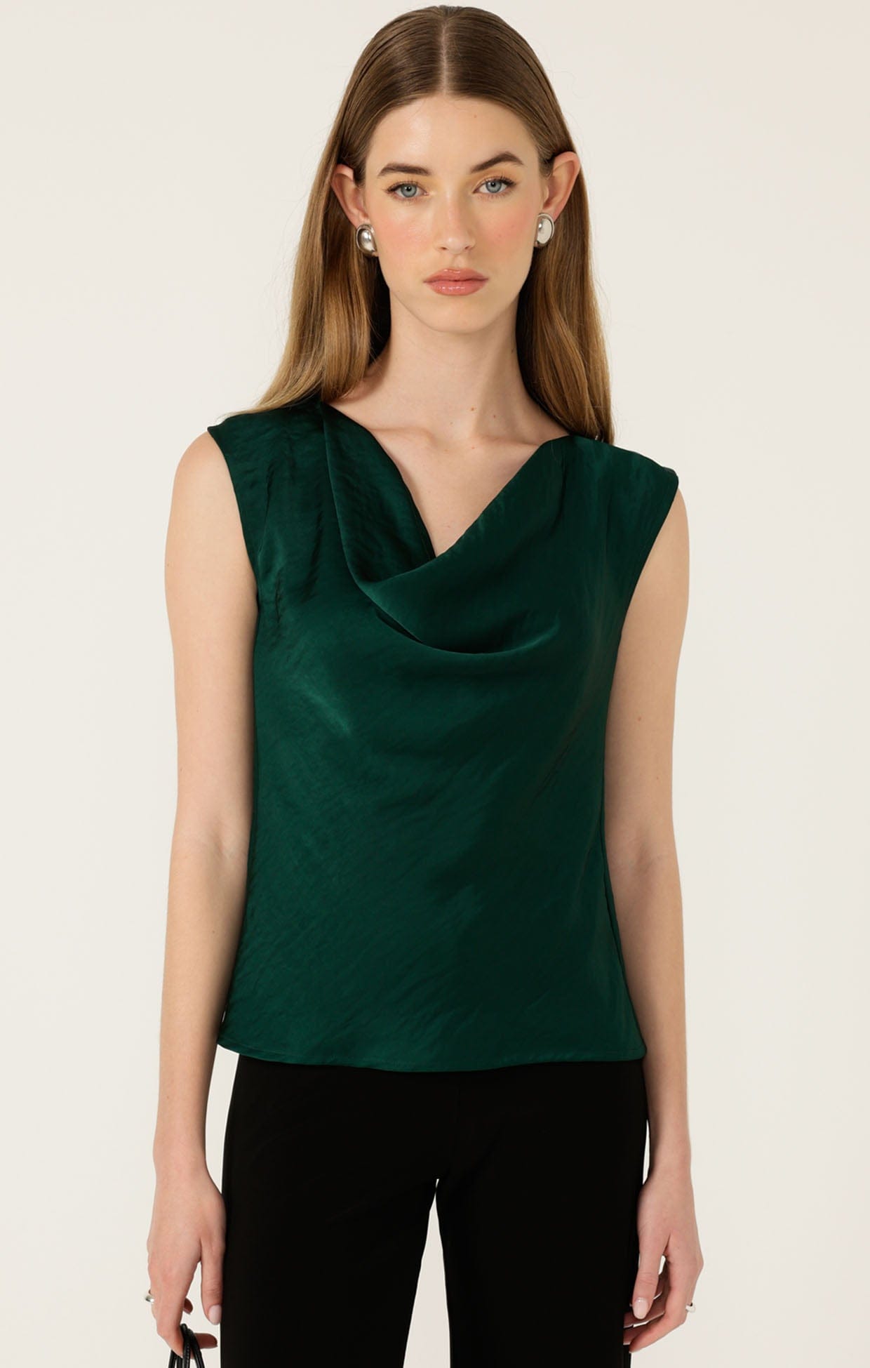 Tops Multi Occasion COWL BIAS TOP IN EMERALD