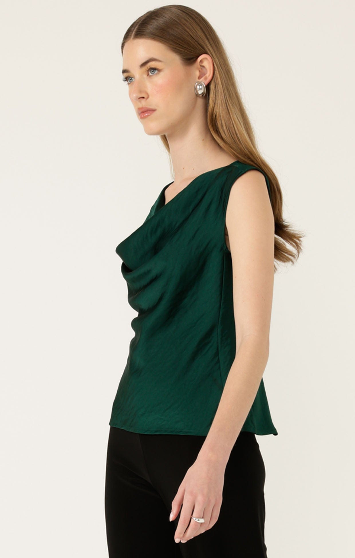 Tops Multi Occasion COWL BIAS TOP IN EMERALD