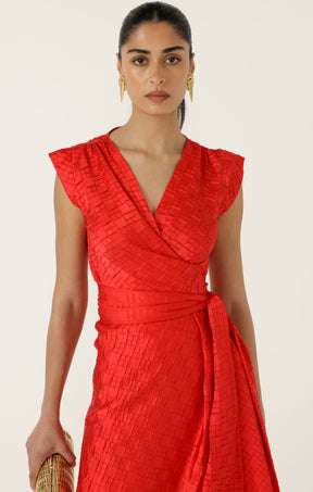 Dresses Events CROWN WRAP DRESS IN RED