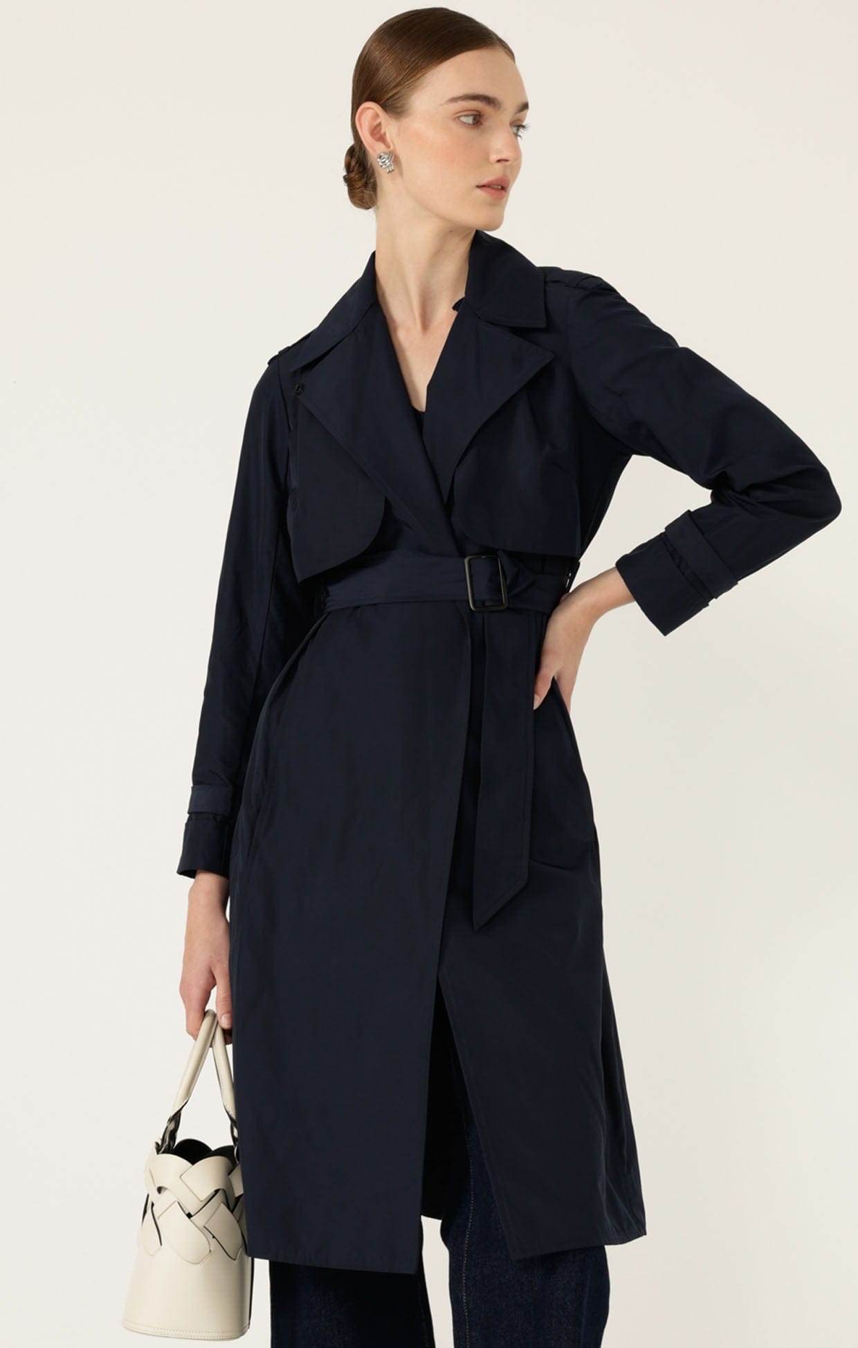 Double Yoke Trench Coat In Navy SACHA DRAKE Travel Waterproof Trench double-yoke-trench-coat-in-navy-sacha-drake-travel-waterproof-trench