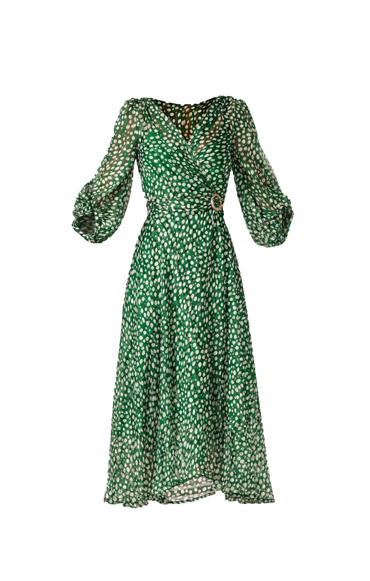 Dresses Multi Occasion CLOUDLAND WRAP DRESS GREEN WHITE SPOT