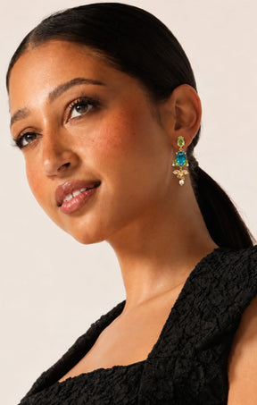 Earrings OS / BRILLIANT BL.UE ESTHER FLOWER DROP EARRINGS IN BRILLIANT BLUE